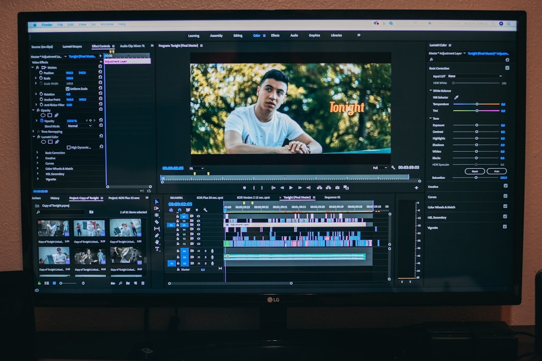 Video editing monitor displaying color grading scopes and a timeline
